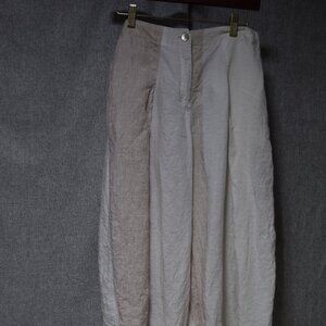 Oska 100% Linen Wide-Leg Striped Pants – Neutral Two-Tone, Size 8/10